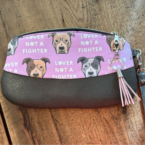 NWOT Backpack Purse w/ Matching Wristlet. Grey Leather/ Purple Printed Fabric. - Picture 10 of 10